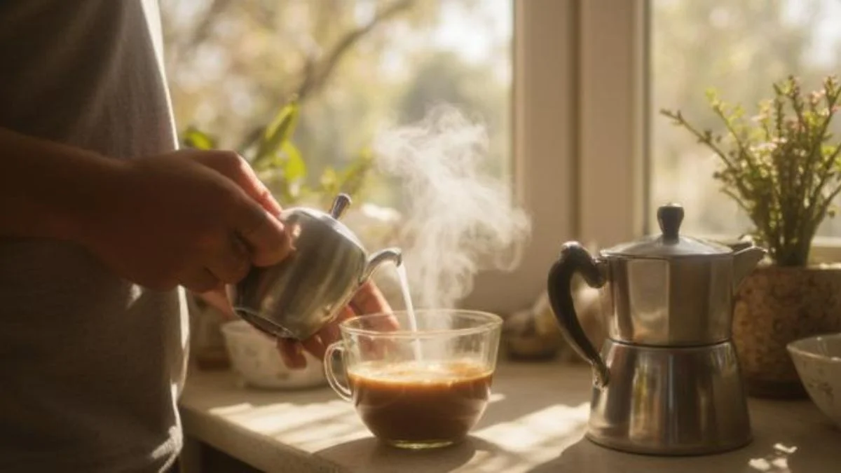 A home cook brewing coffee at home