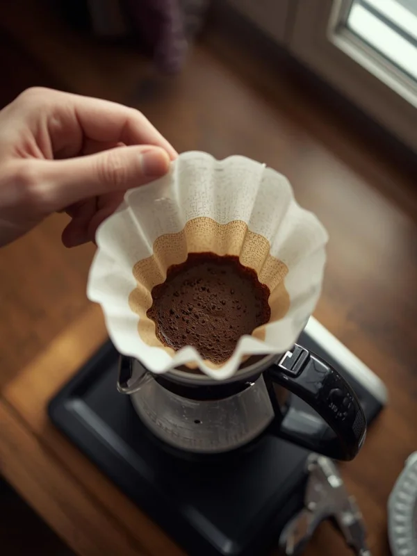 Rinse Filter to make pour over coffee at home