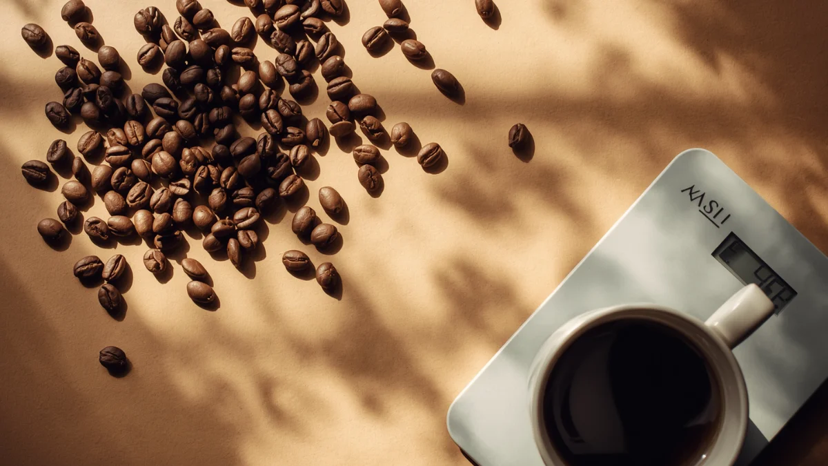 Coffee Brewing Ratio explained : coffee beans, scale, and pour-over setup,