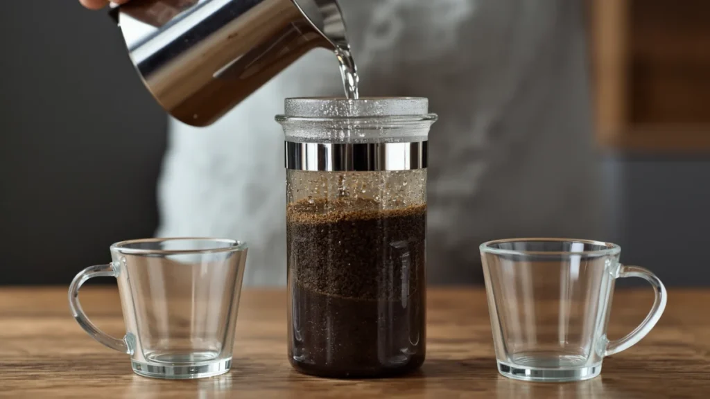 pouring cold water into a French Press jar (3)