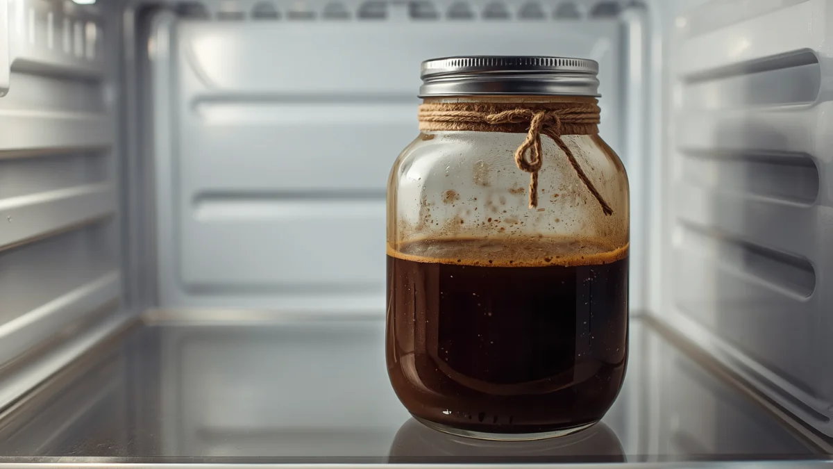 Cold brew coffee concentrate stored in a Fridge