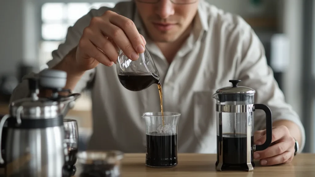 A person checking the strength level of coffee applying the raio formula