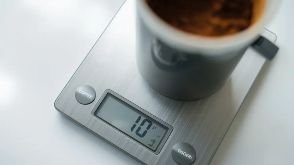 Taking measurement  of coffee grind using a digital coffee scale
