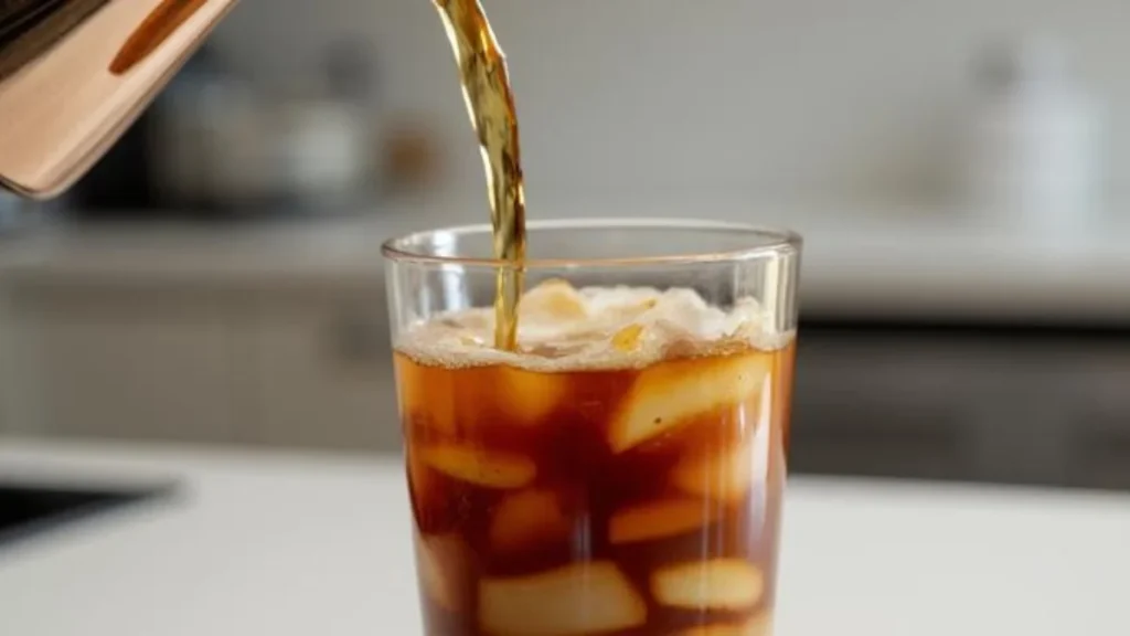  water poured over   coffee plus ice for iced coffee