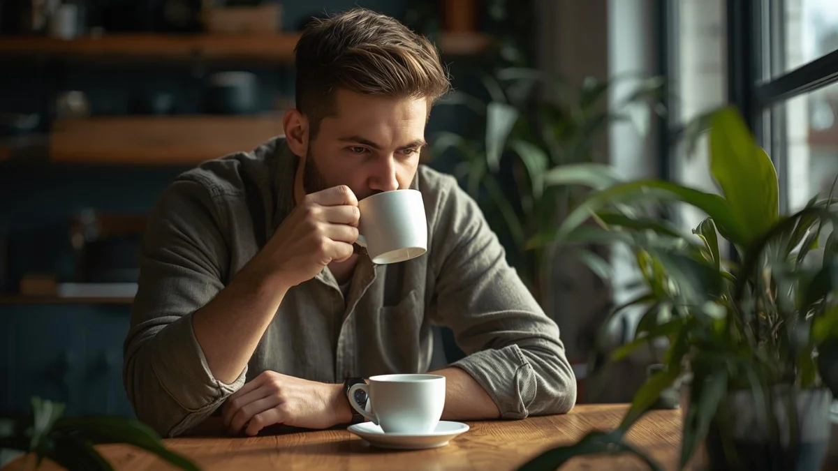 A person tasting the coffee