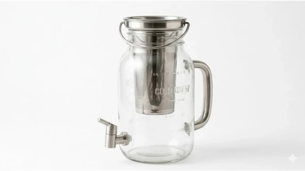 64oz Mason Jar Cold Brew Coffee Maker on a kitchen counter