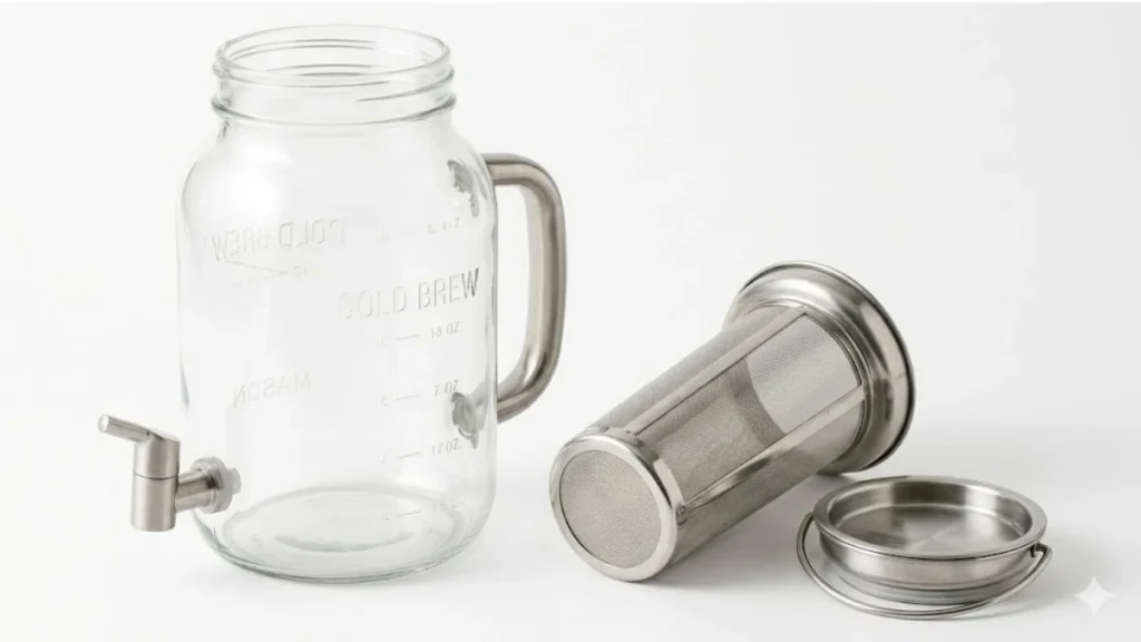 64oz Mason Jar Cold Brew Coffee Maker on a kitchen counter