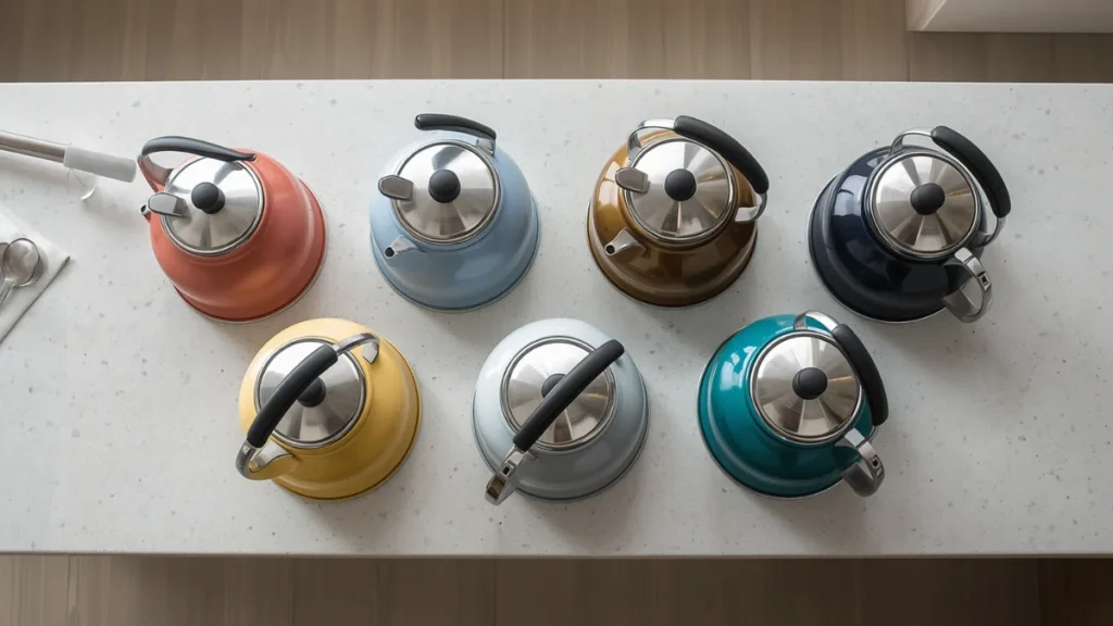 how to use a gooseneck kettle:  a collection of colorful modern gooseneck ketteles for pouroffee
