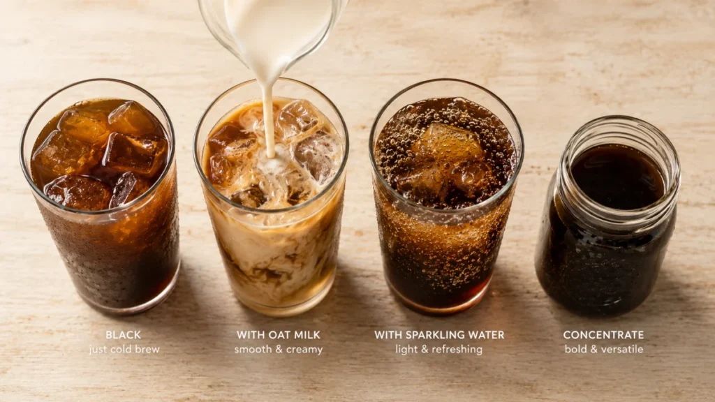 Three bowls showing coffee grounds at different grind sizes — fine, medium, and coarse — on a dark slate surface
