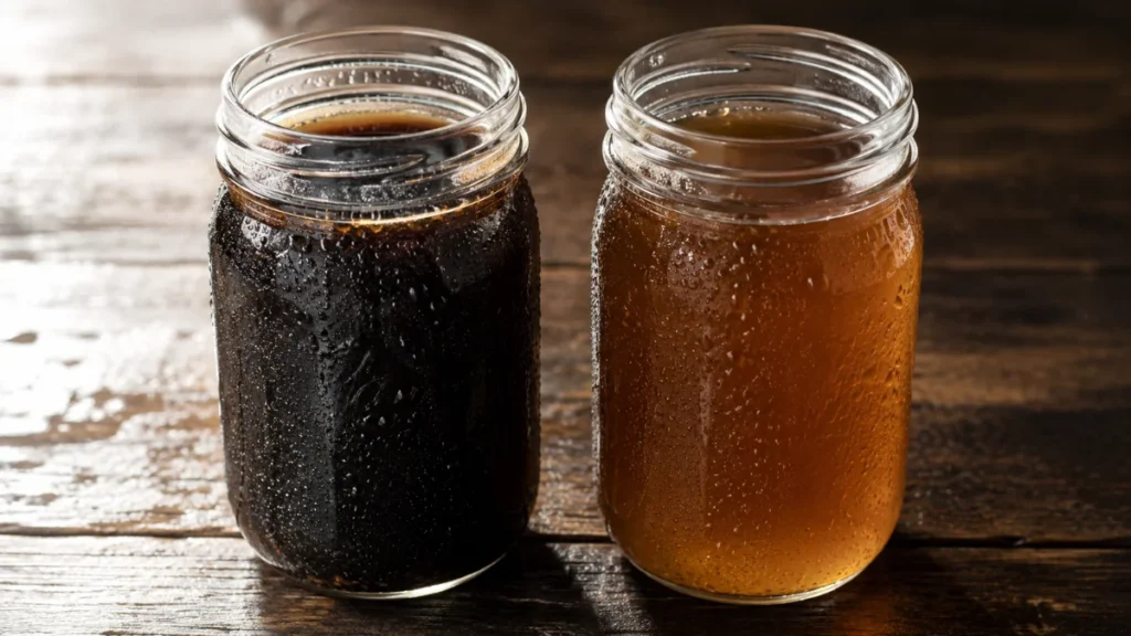  Dark over-extracted coffee flowing through a glass pour-over dripper showing the saturation process up close
