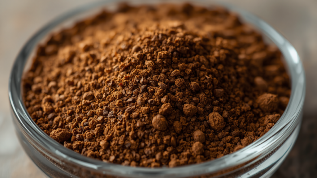 Brazilian and Sumatran coffee beans next to a glass of cold brew coffee
