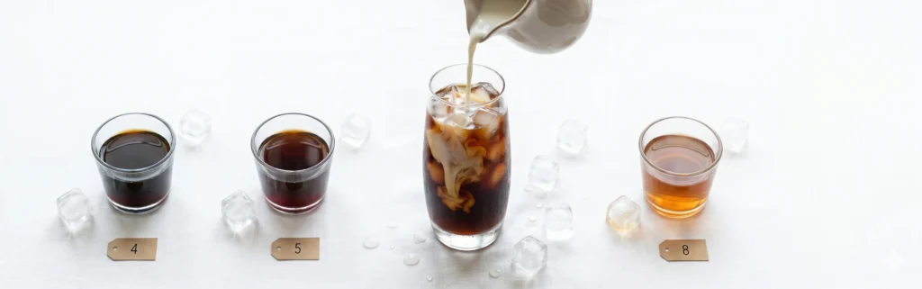 Milk being poured into cold brew coffee creating a swirl effect