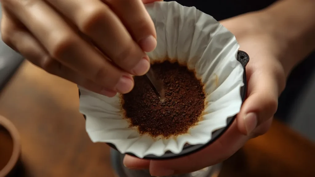“Close-up of a pour-over filter seated flush against the dripper walls