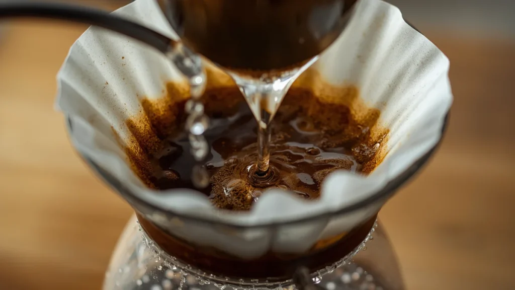 Hand adjusting a burr grinder dial one setting finer for pour-over brewing