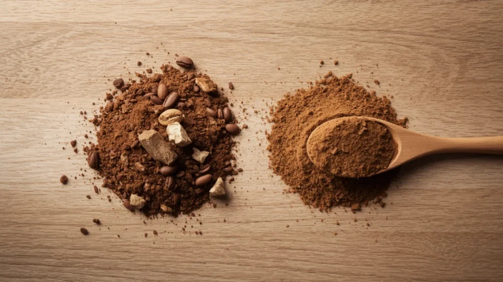 Uneven blade-grinder grounds compared with uniform burr-grinder grounds.