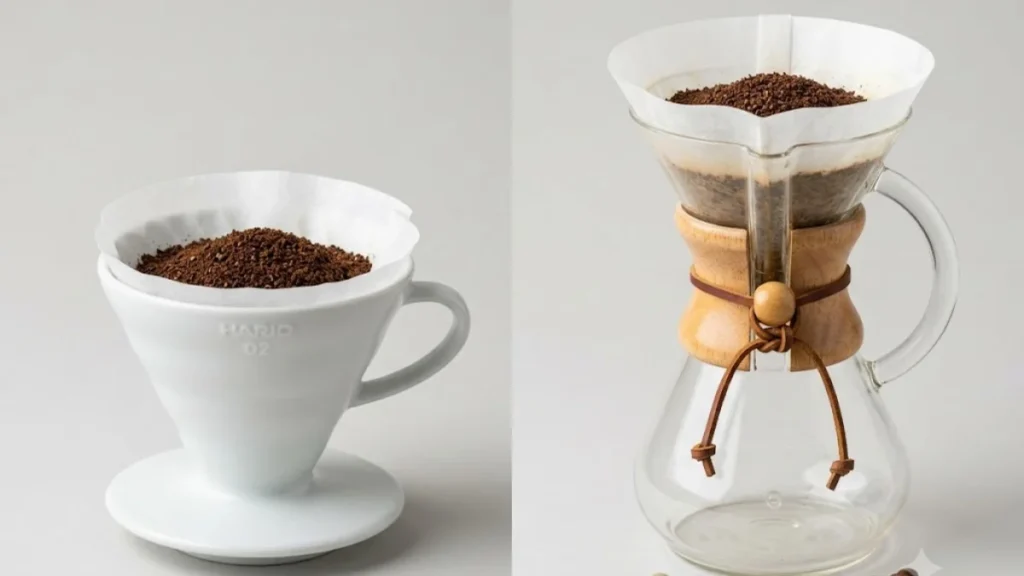 Clean studio shot of two brewers : chemex-vs-hario-v60